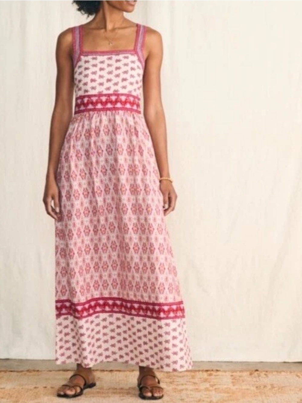 Faherty Gracie Linen Maxi Dress Womens XL Pink Orange Sleeveless Halter Top